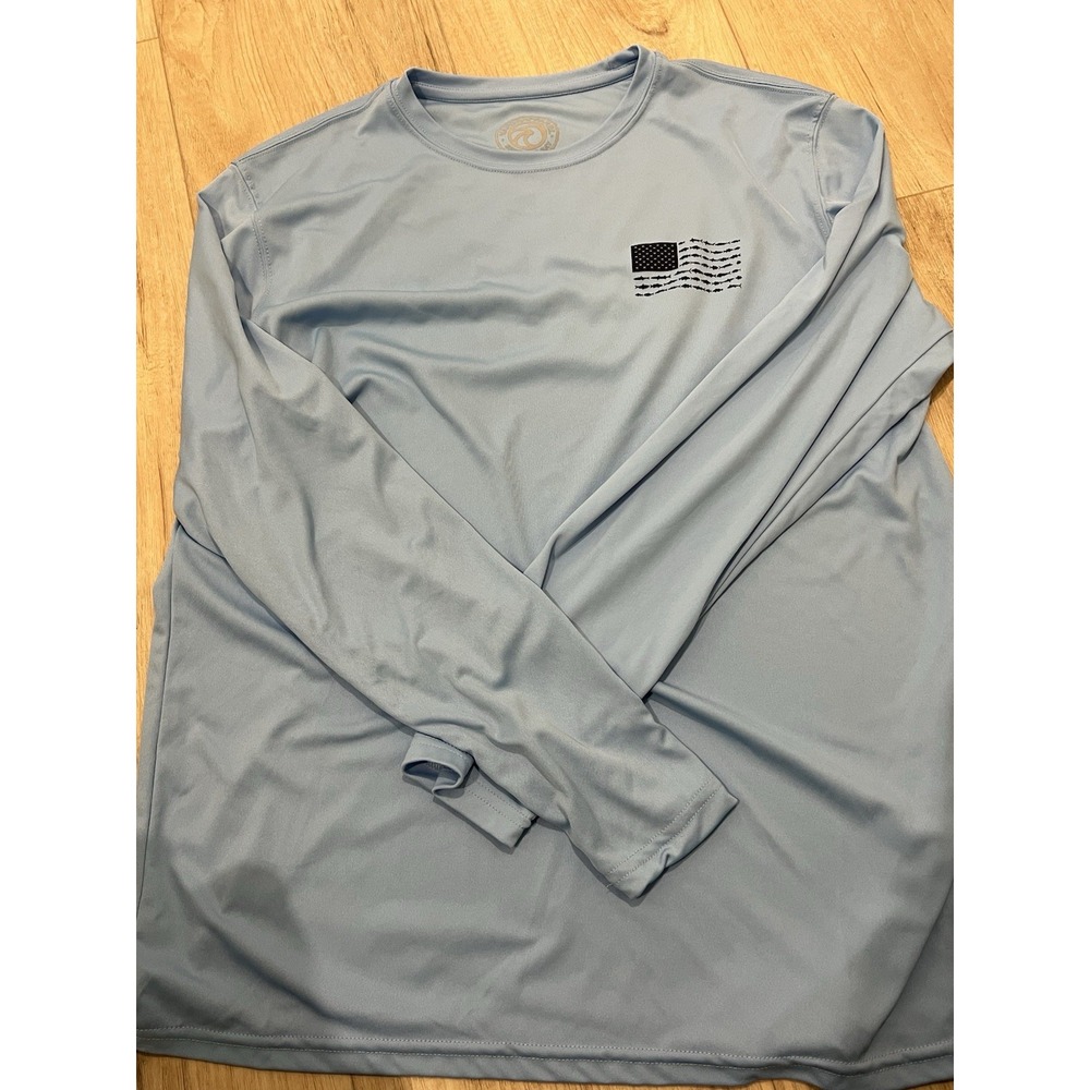 Vapor Apparel Fish Flag Men's Large Hooded Gray T-shirt UPF 50 Long Sleeve